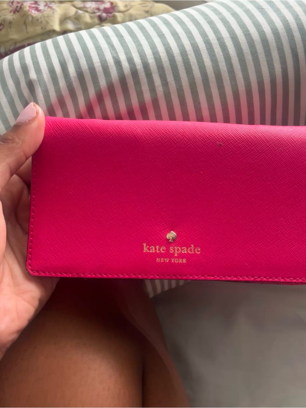 kate spade Bright Pink Continental Wallet with Gold Logo